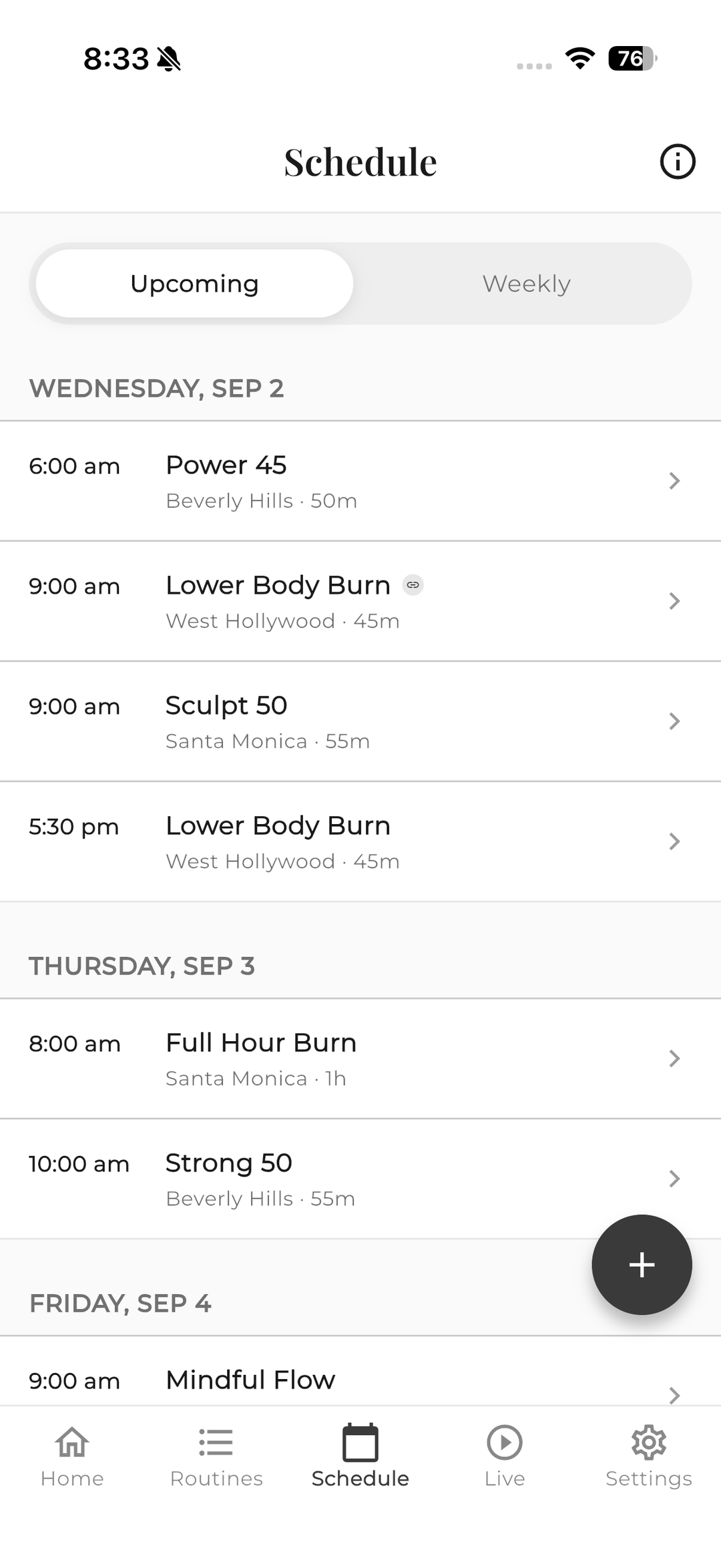 Upcoming schedule